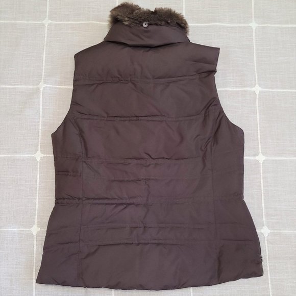 Eddie Bauer Vest size Small premium Goose Down Vest color brown faux fur removal - Picture 2 of 8
